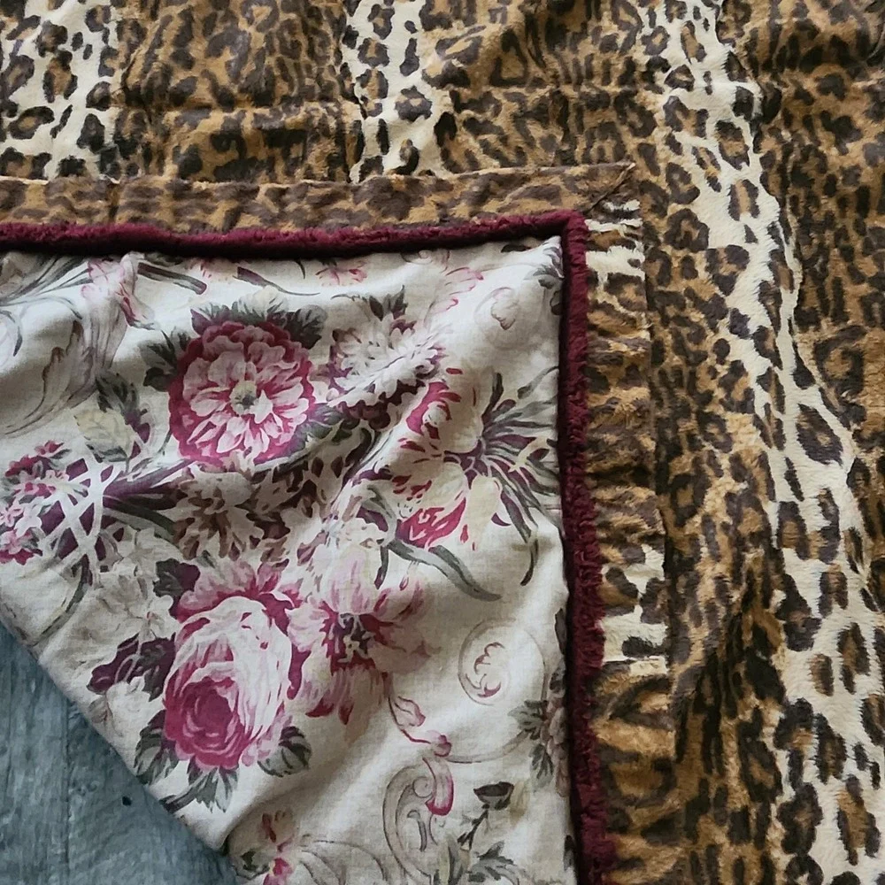 Vintage 90s Ralph Lauren Floral Leopard Print Guinevere Blanket Throw 48x71